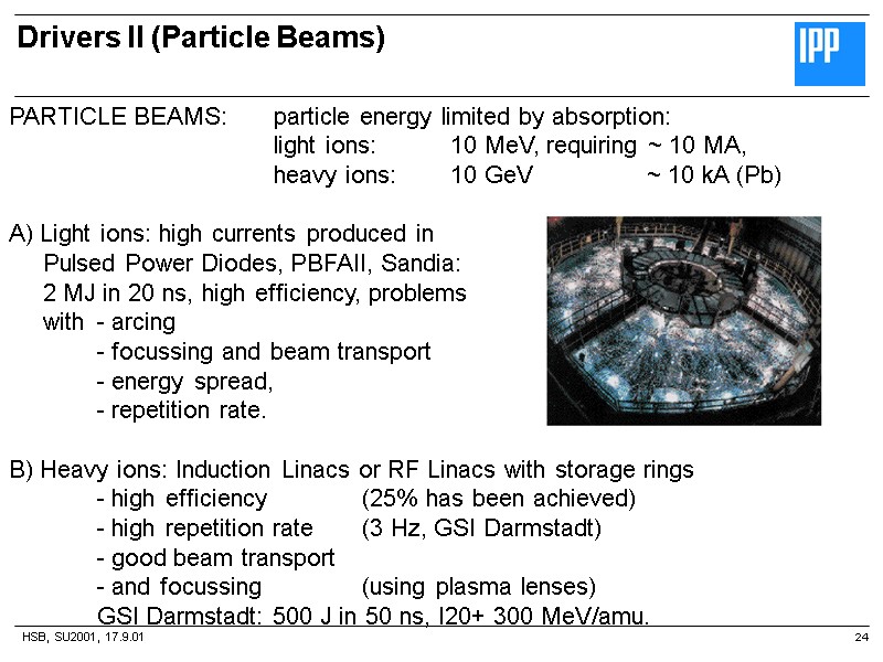 HSB, SU2001, 17.9.01 Drivers II (Particle Beams) 24 PARTICLE BEAMS: particle energy limited by